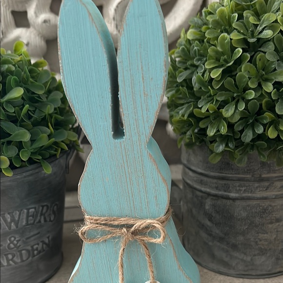 Boho Farmhouse aqua blue Wooden Bunny Decor - Picture 4 of 12